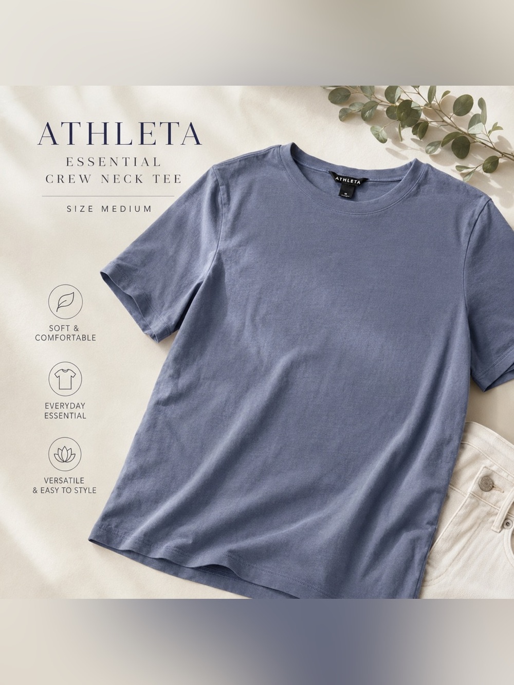 Athleta Essential Crew Neck Tee Blue Gray Size Medium